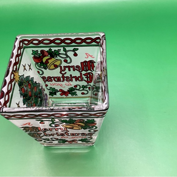 Amia Petite Votive, Hand-Painted Glass with Colorful Merry Christmas Design - Picture 6 of 7